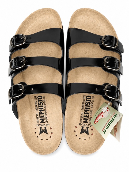 Mephisto Shoes - Mephisto Nolene Black Patent Leather Triple Strap Slide Sandals| NWT |EU 36 US 6